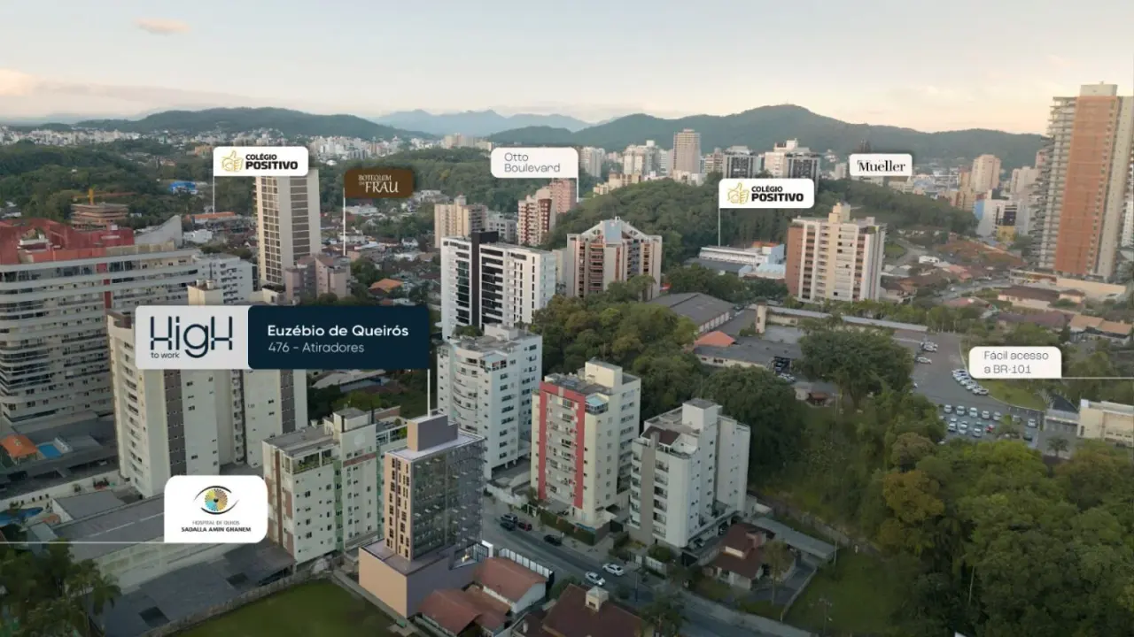 Vista aérea da localização do High to Work na Rua Euzébio de Queirós, 476 - Atiradores